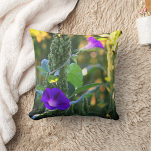 Wild Purple Morning Glory Flowers   Throw Pillow