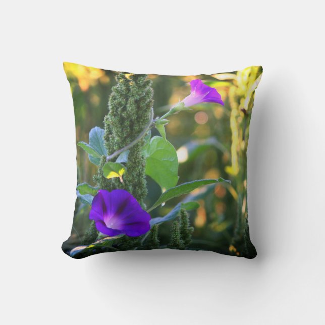 Wild Purple Morning Glory Flowers   Throw Pillow (Front)