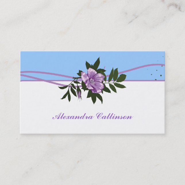 Wild purple rose blue, white floral business card (Front)
