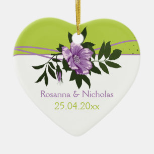 Wild purple rose floral wedding green keepsake ceramic ornament