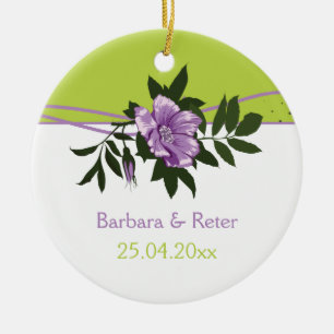Wild purple rose floral wedding green keepsake ceramic ornament