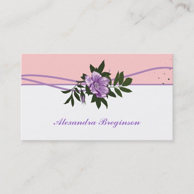 Wild purple rose pink, white floral business card (Front)