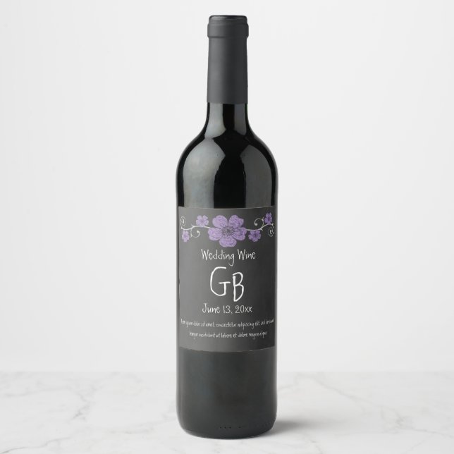 Wild Purple Roses Chalkboard Wine Label (Front)
