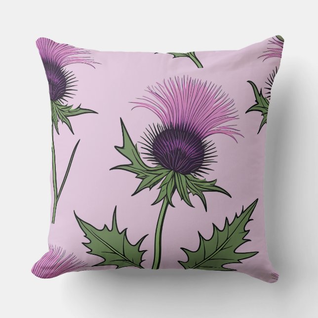 Wild Purple Thistle (pink) Throw Pillow (Front)