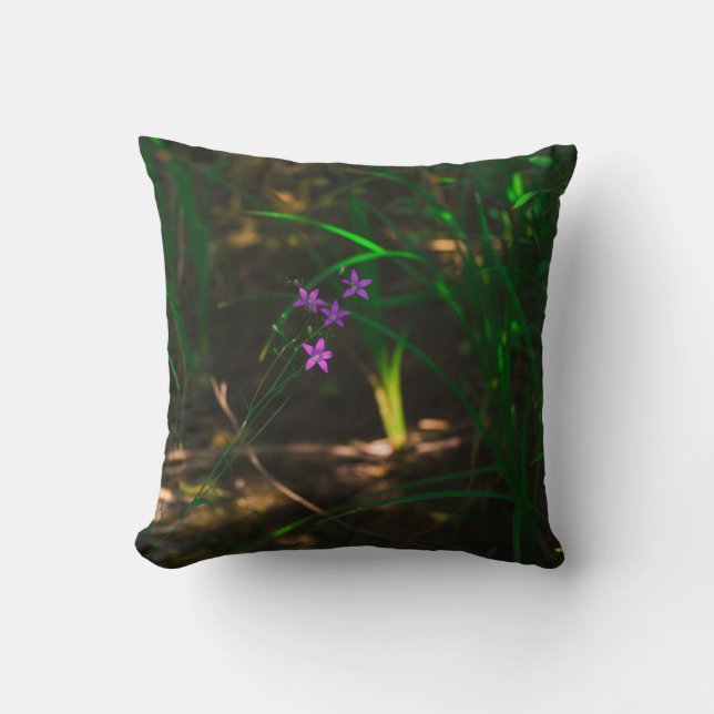 Wild Purple Water Forest Flowers Fern Throw Pillow (Front)