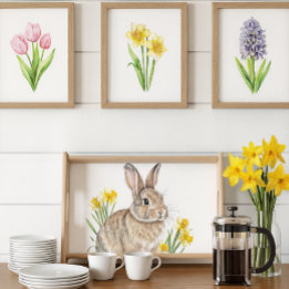 Wild Rabbit and Daffodil Flowers Serving Tray