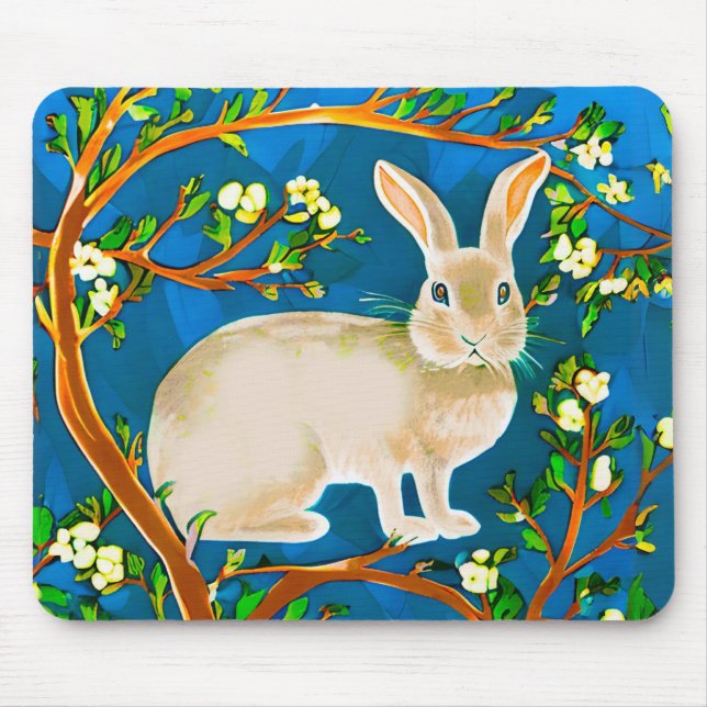 Wild Rabbit and Flowering Branches Mouse Pad (Front)