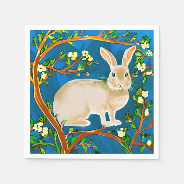 Wild Rabbit and Flowering Branches Napkin (Front)