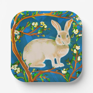 Wild Rabbit and Flowering Branches Paper Plate