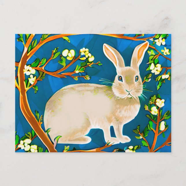 Wild Rabbit and Flowering Branches Postcard (Front)