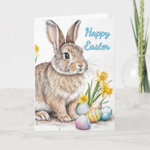 Wild Rabbit with Daffodils Easter Holiday Card