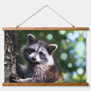 Wild Raccoon and Orbs on the Forest Hanging Tapestry