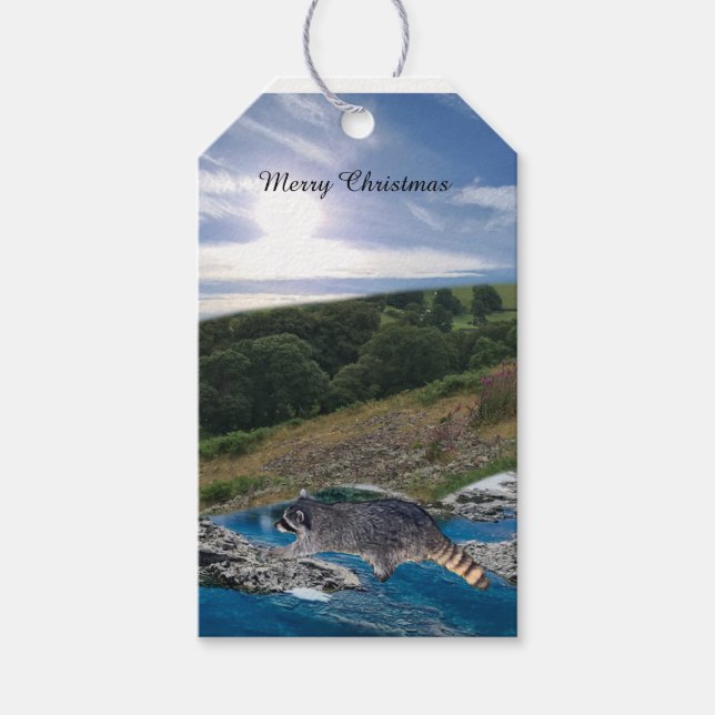 Wild Raccoon Christmas Gift Tags (Front)