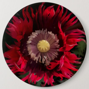 Wild ragged poppy flower painting 6 inch round button