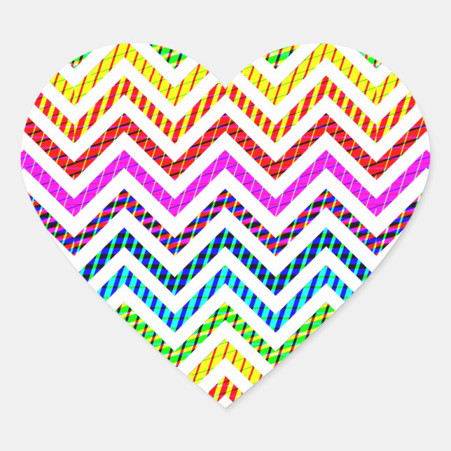 Wild Rainbow Chevron Pattern Heart Sticker (Front)
