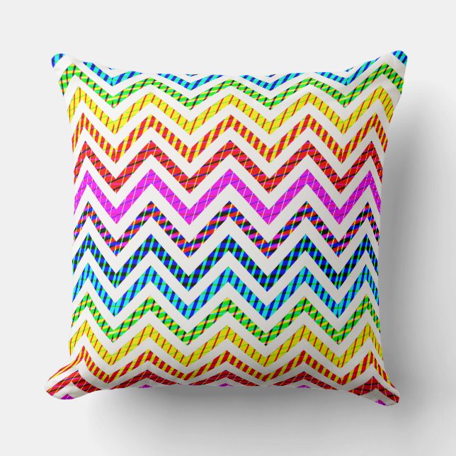 Wild Rainbow Chevron Pattern Throw Pillow (Front)