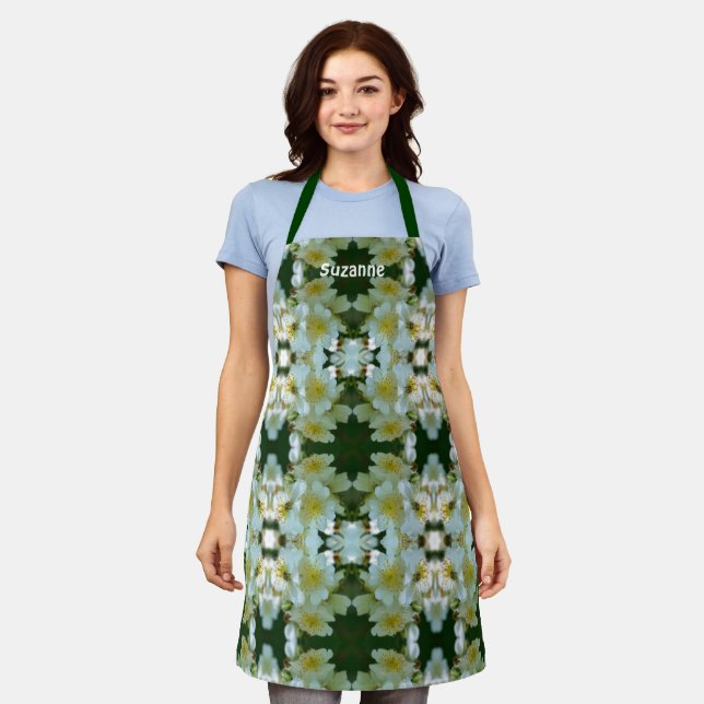 Wild Rambling Roses Floral Pattern Personalized Apron (Worn)