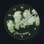 Wild Rambling Roses Floral Personalized   Round Clock<br><div class="desc">Pretty white wild rambling roses floral wall clock.  Flower photography by Susan.  This image is available on many cards and products in my main store Smilin' Eyes Treasures.  Visit my Profile page to find links to all of my stores.</div>