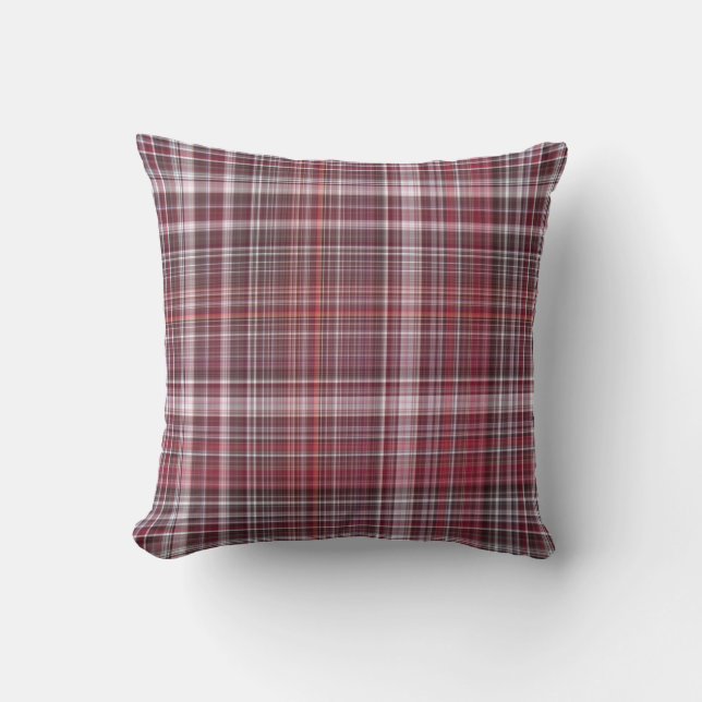 Wild Raspberries Crimson Red Plaid Throw Pillow (Front)