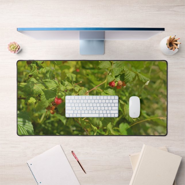 Wild Raspberries in the Alps - Green & Red Photo Desk Mat (Office 1)
