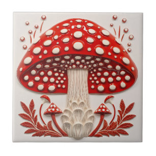 Wild Red Amanita Muscaria 3D Effect Mushroom Tile