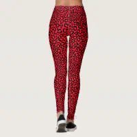 Wild Red and Black Leopard Print Fur Pattern Leggings