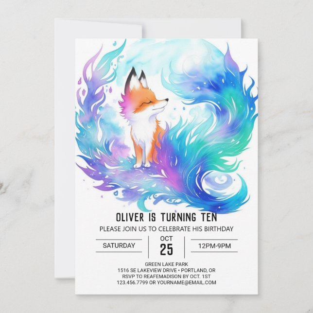 Wild Red Fox Wonderland Birthday Invitation (Front)