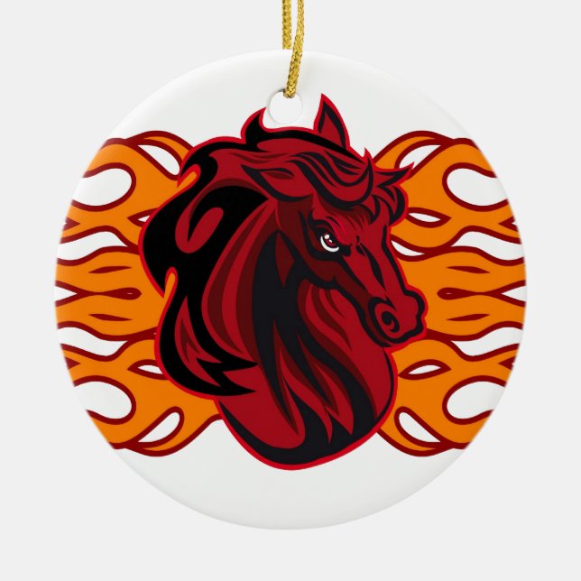 Wild red mustang horse ceramic ornament (Front)