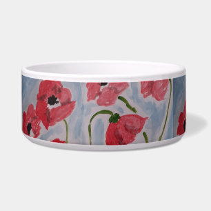 Wild Red Poppies Ceramic Pet Bowl