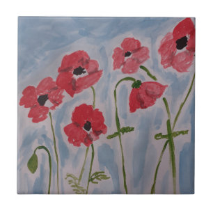 Wild Red Poppies Ceramic Tile