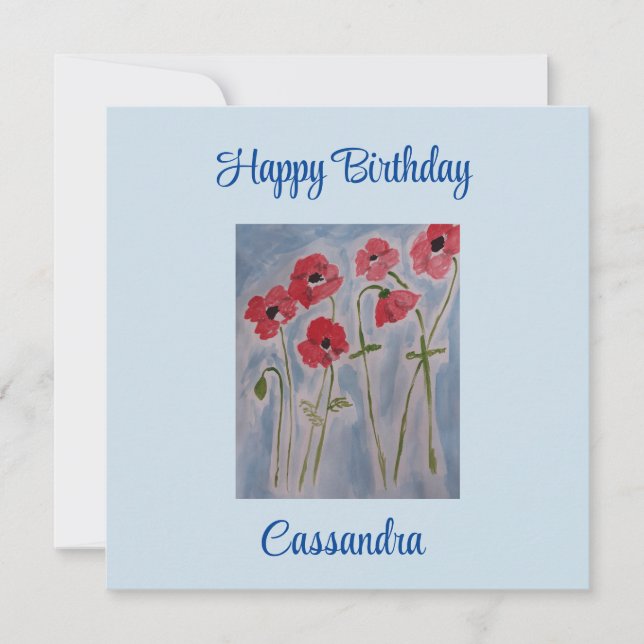Wild Red Poppies Flat Birthday Card (Front)