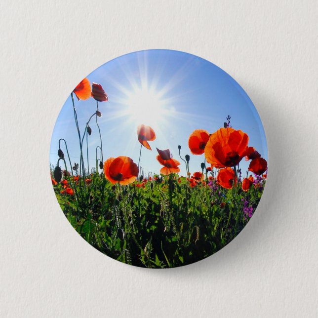 Wild Red Poppies Flowers 2 Inch Round Button (Front)