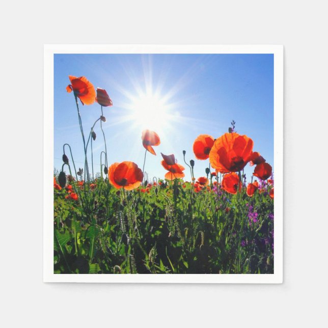 Wild Red Poppies Flowers Napkin (Front)