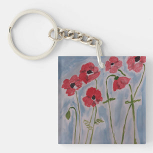 Wild Red Poppies Keychain