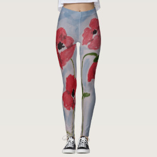 Wild Red Poppies  Leggings