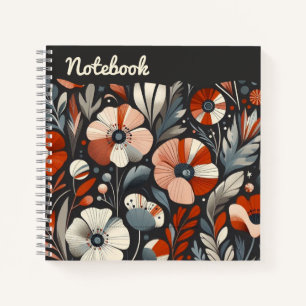  Wild Red Poppies on Ash – Moody Botanical Brush Notebook