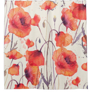 Wild red poppies, watercolor pattern
