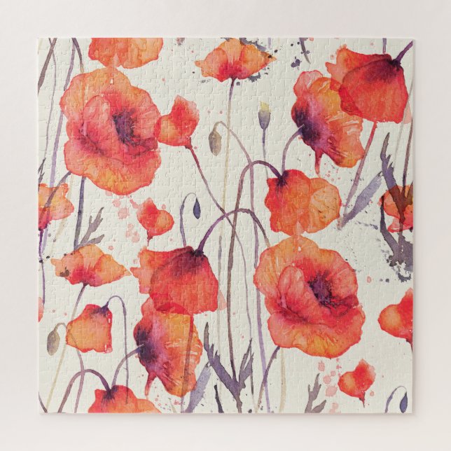 Wild red poppies, watercolor pattern jigsaw puzzle (Vertical)