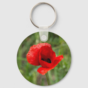 Wild red poppy flower keychain