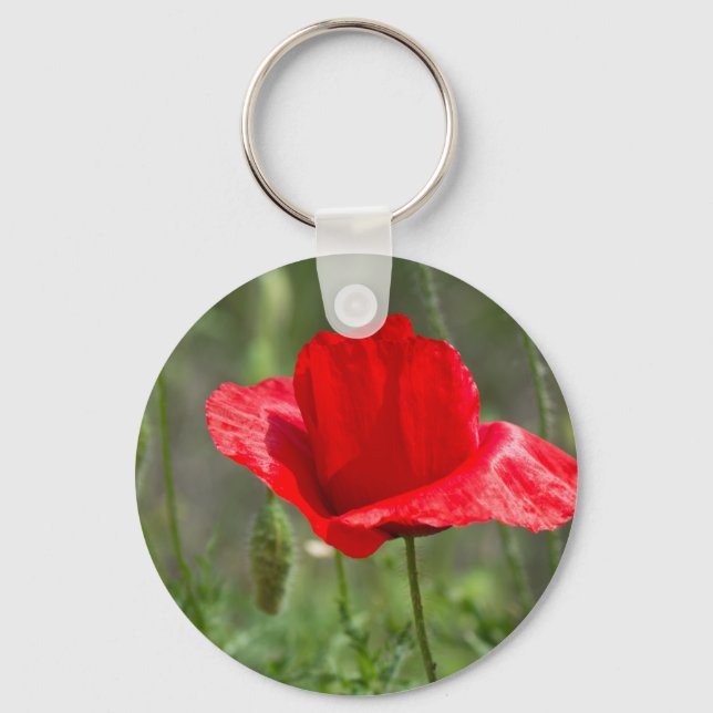 Wild red poppy flower keychain (Front)