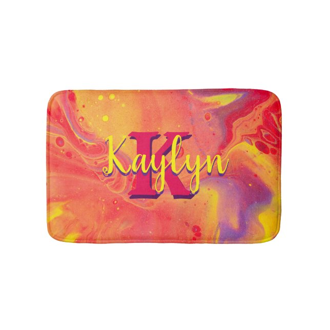Wild Red Purple Acrylic Flow Art Bath Mat (Front)