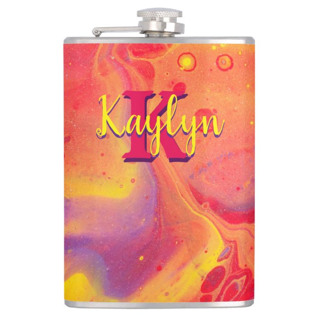 Wild Red Purple Acrylic Flow Art Hip Flask (Front)