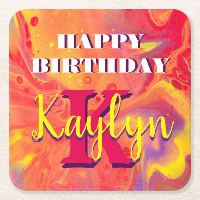 Wild Red Purple Acrylic Flow Art Square Paper Coaster (Front)