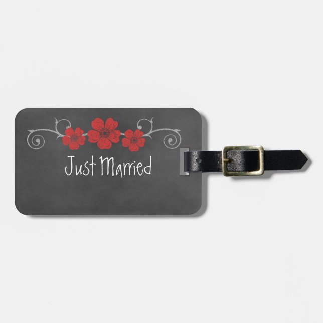 Wild Red Roses Chalkboard Luggage Tag (Front Horizontal)