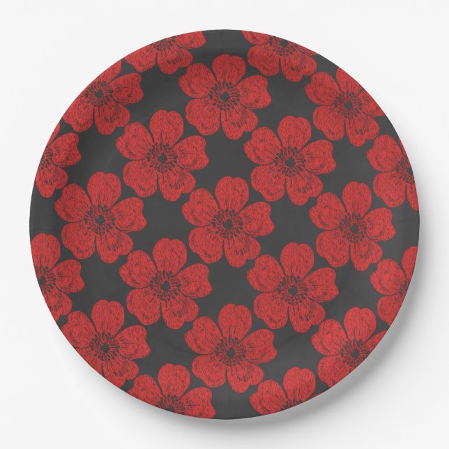 Wild Red Roses Chalkboard Paper Plate (Front)