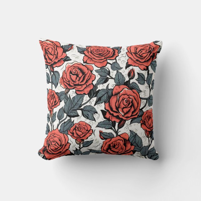 wild red roses throw pillow (Front)
