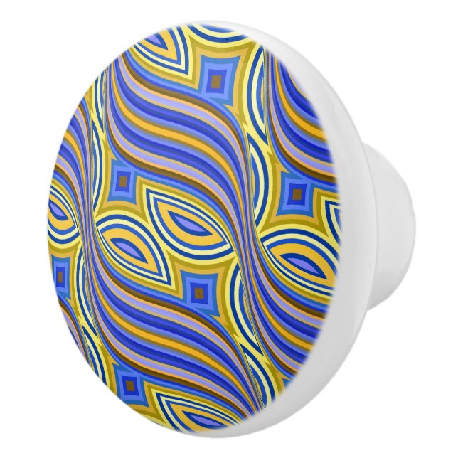 Wild Retro Pattern Blue Gold Abstract Swirl Design Ceramic Knob (Right)