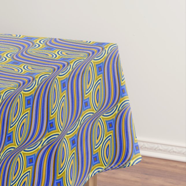Wild Retro Pattern Yellow Blue Purple Swirl Design Tablecloth (In Situ)