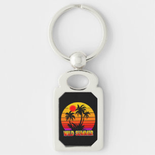 Wild Retro Summer Vibes with Palm Trees Design Keychain