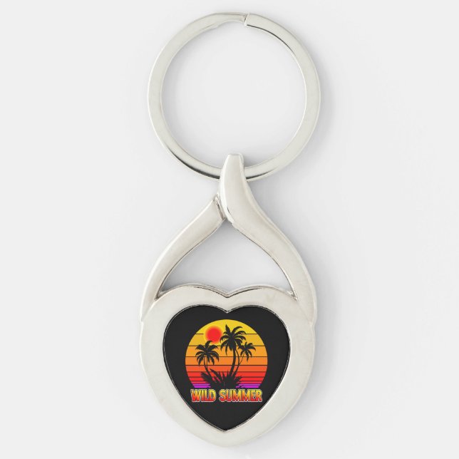 Wild Retro Summer Vibes with Palm Trees Design Keychain (Front)